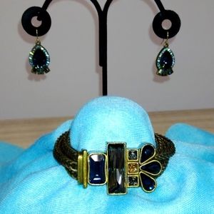 Silpada KR brass bracelet with Swarovski crystals and matching earrings vintage